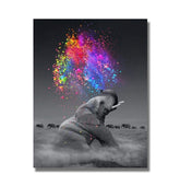 TPFLiving Poster Leinwand / Grauer Elefant mit bunten Regenbogen Farben / Verschiedene Größen - OHNE Rahmen - Modell JB1066